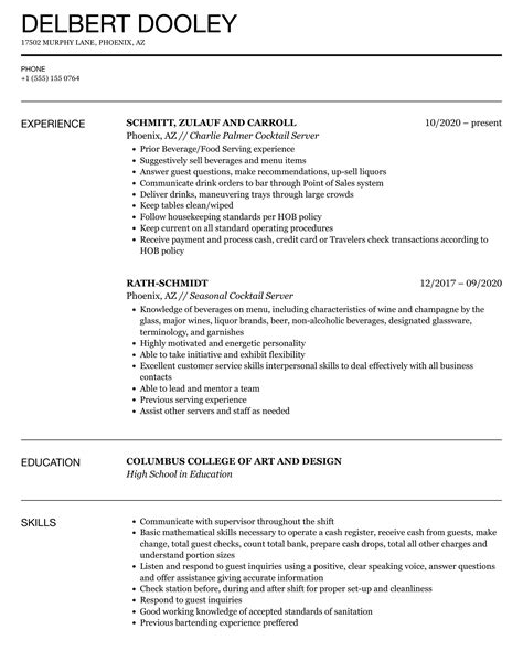 cocktail server resume  Before writing your resume for a host or hostess position, consider your most relevant qualifications and review the job requirements